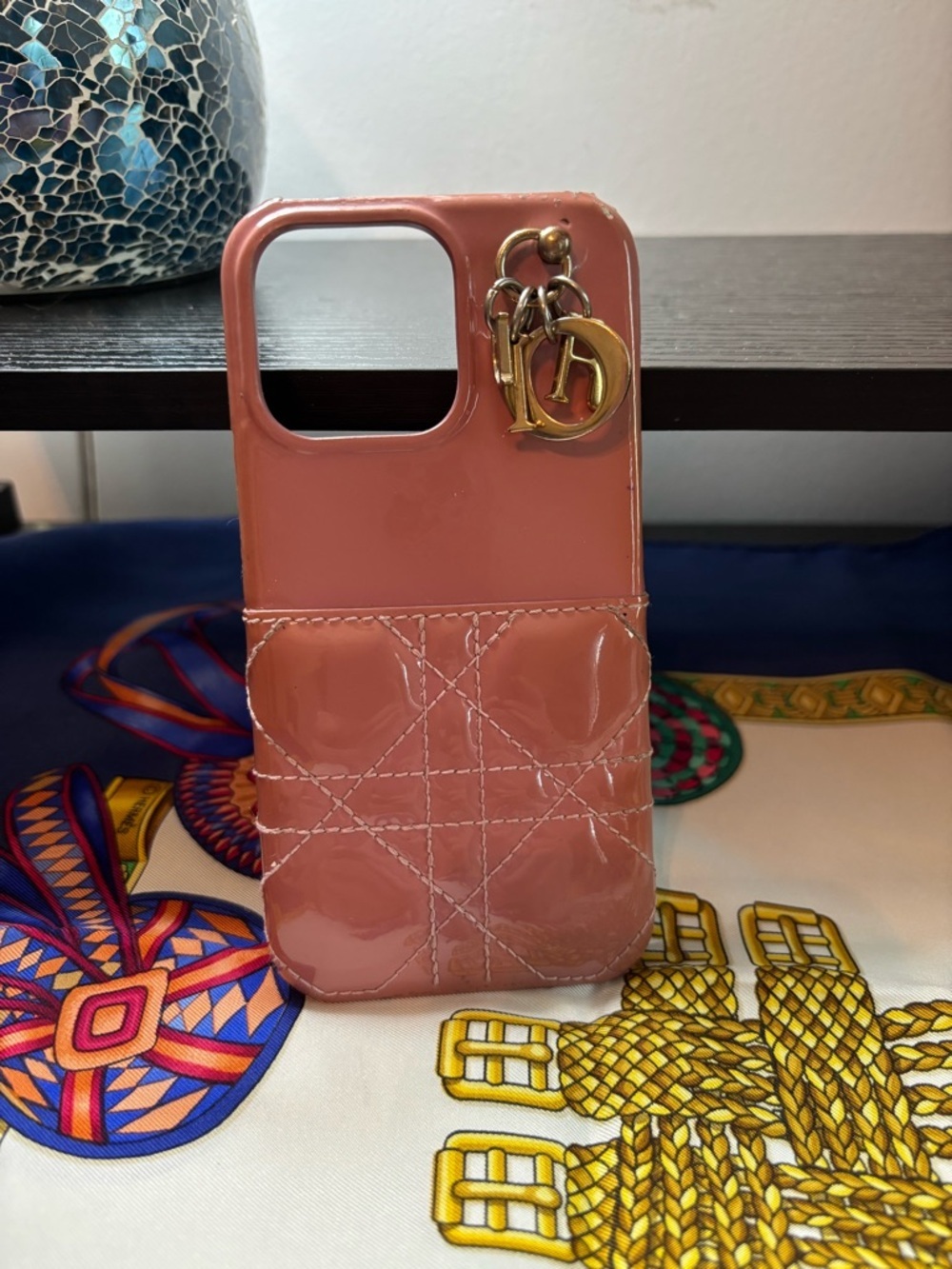 Authentic Lady Dior iPhone 13 Pro Case - Pink Patent Cannage Leather - Picture 2 of 7
